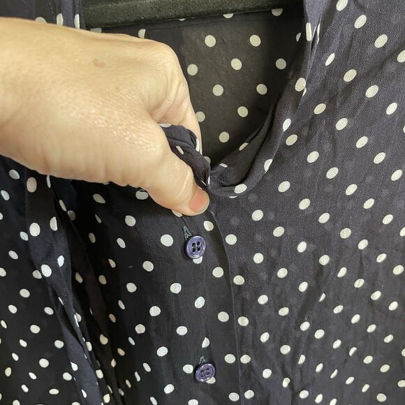 Gerard Darel Blouse 34 US Small Navy White Polka Fit Bow neck tie Button Up - Picture 5 of 13